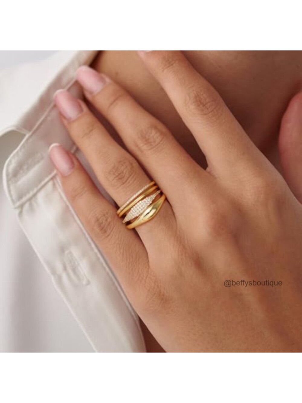 18K Gold Plated Stackable Rings Set 4pc Dainty Promise Wedding Bands Women